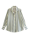 Toloer New Fashion Temperament Lapel Multi-Color Stripe Silk Satin Texture Long Sleeve Loose Shirt Female-Outfit
