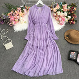 Holiday Dress Autumn Dress 2023 New Goddess Temperament V-Collar Rope-Drawn Waist Dress-Outfit
