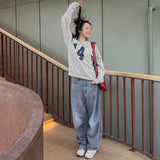 Number Printed One Shoulder Loose Sweatshirt-Outfit