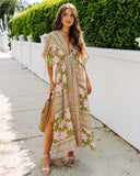 Summer Dress High-Waisted Babes Bat Sleeve V-Neck Print Sexy Women's Dress