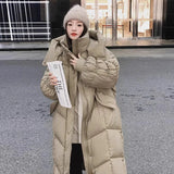 Over The Knee Long Big Quilt Down Jacket Female 2024 Winter Fashion Thickened Design Sense Pleated Sleeve Bread Coat-Outfit