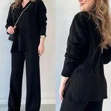 Autumn New Fashion Solid Color Loose Under The Pended Fork Knit Shirt Two Sets Of