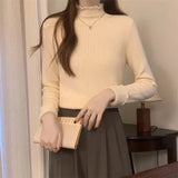 Sense Half Turtleneck Sweater Autumn And Winter Soft Waxy Bottom Shirt Female Long Sleeves Inside The Foreign Atmosphere Feeling Joker Jacket-Outfit