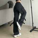 Washed Mid Waist Pocket Cargo Jeans-Outfit