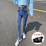 Toloer Female Autumn 2024 New Korean Version Slim Show Thin High Waist Two Buckle Elastic Small Feet Pencil Pants Tide-Outfit