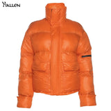Yiallen Winter New Warm Cotton-padded Jacket Women Slim Solid Turtleneck Zipper Velcro Pockets Thicken Coat Female