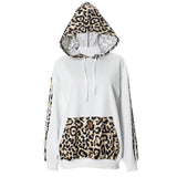 Has F24TP161 Women's Autumn And Winter New Leopard Splicing Drawstring Pocket Loose Casual Hooded