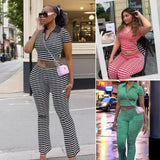 POLO Shirt With Striped Horn Pants Summer New Knitting Suit