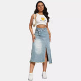 Summer New Deconstruction Of Open Fork High-Waisted Cowboy Half-Body Cotton High-Waist Thin Design Dress