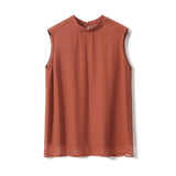 Silk Summer 2023 New Shirt French Style Vest Socialite Temperament Simple Black Sleeveless Blouse-Outfit