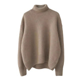 2025 New Thick Solid-Colored Cashmere Knitted Shirt Women High-Collar Short-Sleeve Loose Lazy