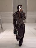 Temperament Commuting Retro Plaid Long Sleeves To Collect Waist Thin Shirt 2025 Autumn