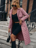 Simplee Office lace up double-breasted quilted coats winter Elegant lapel women long parka grey-purple 2021 Female puffer
