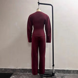 Double-Sided Cloth Body Round-Neck Long-Sleeved Head-Dressed Tight High-Waisted Straight Trousers Casual Suit