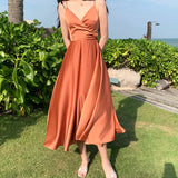 Retro Satin Sexy Super Fairy White Sling Dress Seaside Holiday Wind Dew Back Beach Dress Female Summer-Outfit