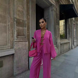 And Summer Women's Solid Color Tie Shirt Broad Leg Trousers Set Casual Two