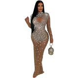 Fashion Women's Round Collar Hot Diamond Long Dress New-Outfit