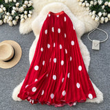 Fashion Folding Wave Half-Dress French Sweet High-Waisted A-Shaped Skirt Mid-Long Folds
