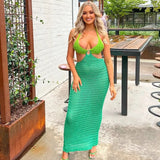 Knit Bodycon Crochet Maxi Dress Women Cut Out Sexy Beach Halter Backless Summer Long Dresses 2022 Party Vestidos
