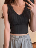 Rib V Neck Cropped Tank Top-Outfit