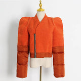 Toloer Fashion Brand Design Sense Contrast Color Coat Female 2024 Spring New Fashion Splicing Fleece Short Women's Jacket-Outfit