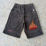 Selling Popular Style Y2K Hip Hop Original Dormitory Gothic Style Funny Style Printed Denim Shorts For Men-Outfit
