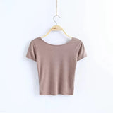 New Street Photo Celebrity Blogger Solid Color Sexy Back Short Navel Short-Sleeved T-Shirt Girl-Outfit