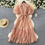 Lantern Sleeve Strap With Waist Single Buckle Dress + Inside The Sling Dress