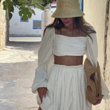 Toloer And Summer 2023 Women's Fashion Band Strapless Bare Back Top Pleated High-Waisted Skirt Two-Piece Set-Outfit