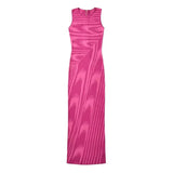 2025 New Round-Neck Elastic Body Abstract Cuffless Knitted Long Dress Women Tight-Up