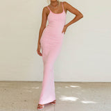 Toloer New French Retro Plaid Pink Sling Slim Knit Dress Women 2324-Outfit