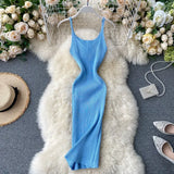 Summer Knitting Dress Women Solid Color Casual Body-con Dress Pullovers Simple Step