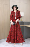 Printed Medium-Sleeved Dress-Outfit