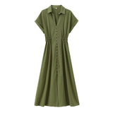 Women's Fashion Casual Shirt-Style Buckle-Style Waist-Long