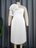 Fashion Three-Dimensional Flower Dress Sexy Shoulder Slanted Hundredfolded