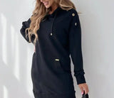 Solid Hoodie Women's Fashion Long Sleeve Round Neck Loose Hoodie Sweatshirt Pullover Casual Coat Long