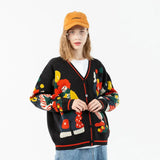 Cartoon Clown Magician Embroidery Sweater Harajuku Retro Style Knitted Sweater Autumn And Winter Cotton Button