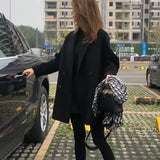 Women Woolen Double Breasted Long Trend Coat Za Autumn Winter Casual Long Sleeve Overcoat Loose Vintage Fashion Outwear