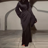 New Women's Folded Long Sleeves To Close The Waist Irregular Solid