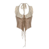Toloer Ancient Lace Lace Stitching With Open Back Strap Vest 2023 New Tribal Style Design Top-Outfit