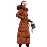 Cotton-Padded Clothes Women 2024 Winter New Korean Version Long Knee Down Cotton-Padded Jacket Women Big Wool Collar Slim And Thick Cotton-Padded Jacket Women-Outfit