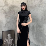 Retro Style Improved Cheongsam Female Ins Winter New Girl Forked Dress Temperament Slim Skirt-Outfit