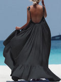 Summer New Women's Dress Fashion Suspender Beach Skirt Loose Solid Color Lace Open Back Large Swing Women's Long Dress