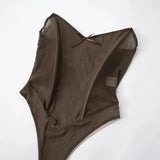 Brown Mesh Corset Bodysuit And Maxi Skirt Set-Outfit