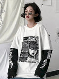 Cartoon Horror Graphic T-shirt Women Character Print Loose Punk Japanese T Shirts Pullover Top Harajuku Street Tees-Outfit