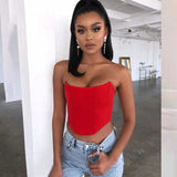 Toloer Light Color Ding Arc Wrapped Chest Female Playful Sexy Wind Back Exposed A Word Collar Slim Top-Outfit