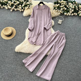 Casual Suit Women's Korean Version Of The Fashion Loose Long-Sleeved Shirt Dress High Waist Wide Leg
