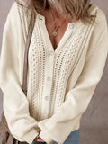 And Winter New Solid Color Hollow Commuting Single Row Buckle Knitted Jersey Sweater