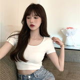Toloer Women's Summer Ins Tide White Slim Short Crop Pure Wind Sweet Spicy Slim Short Sleeved Shirt 2024