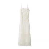 Party Small Dress 2025 Autumn New Sling Embroidered Flowers 100 Folds Under The Pendulum Pure Color